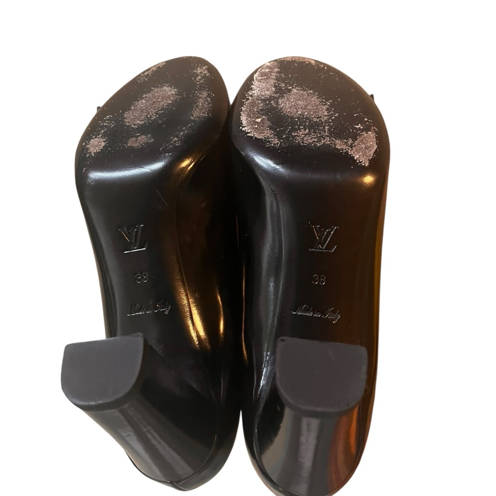 Louis Vuitton Black Peep-Toe Heels with Gold Accents - Picture 8 of 13